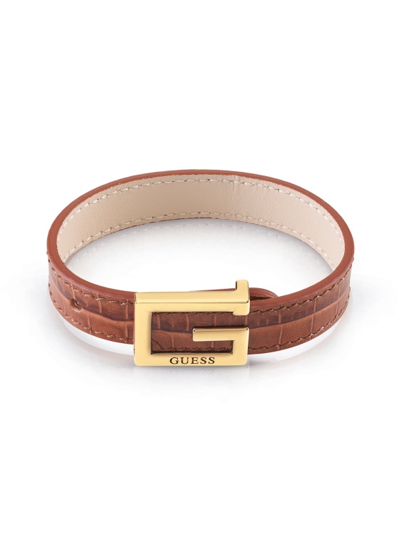 Cognac Print Guess златисто квадратно G лого и крокодилна гривна
