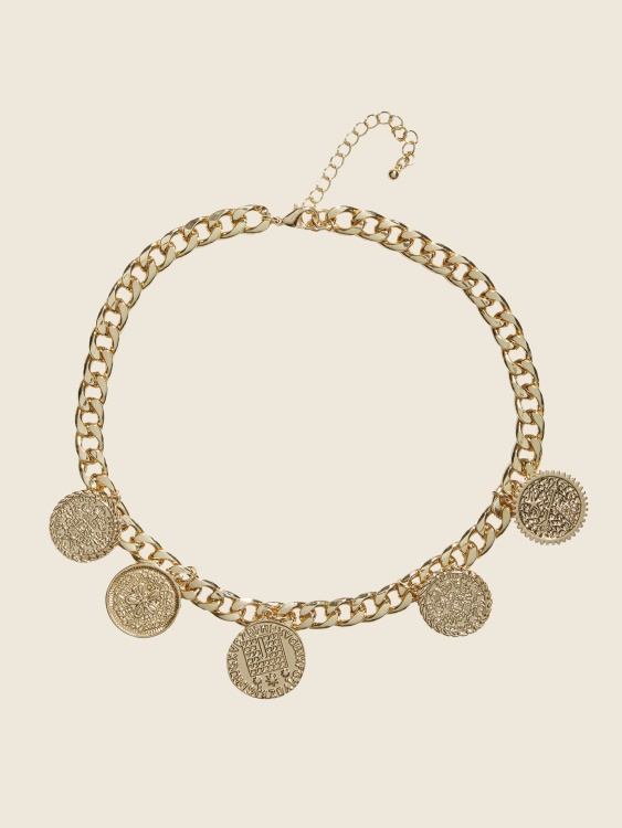 14-каратово позлатено колие с талисман с монети Guess Gold