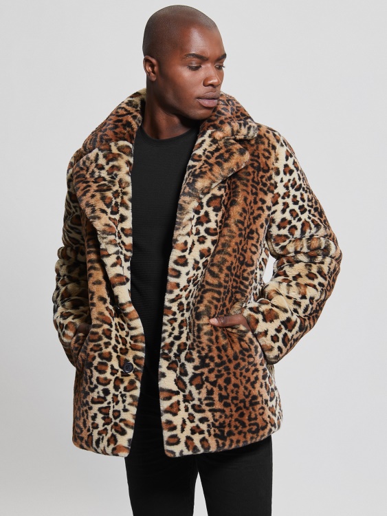кафяво мулти леопардово палто от изкуствена кожа Guess