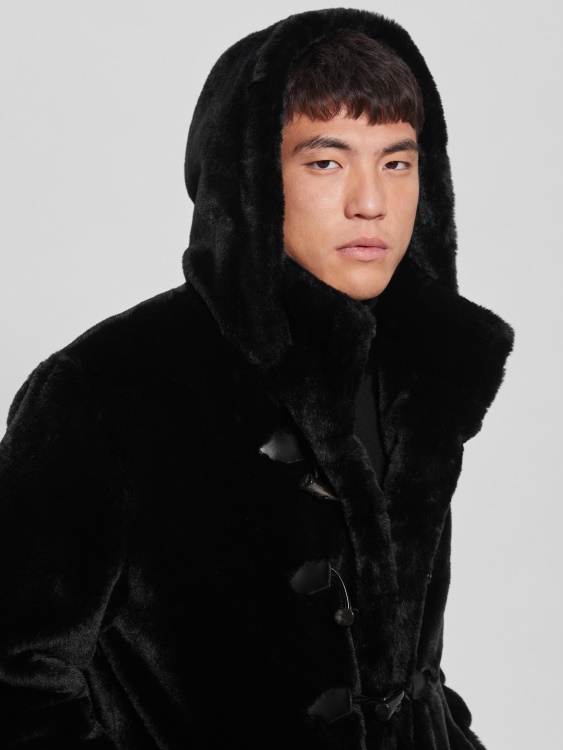 Guess уютен дъфъл коут от изкуствена кожа, черен цвят