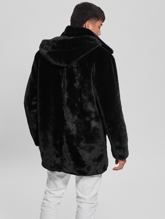Guess уютен дъфъл коут от изкуствена кожа, черен цвят