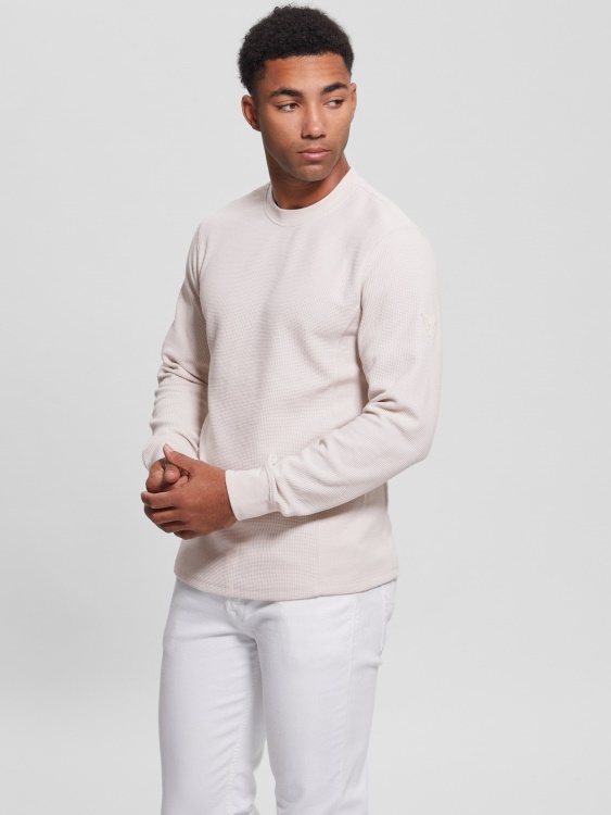 Myles вафлена тениска с дълъг ръкав Guess приглушен камък