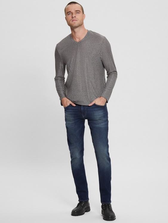 Guess Warehouse трикотажна тениска с V-образно деколте каменно сиво мулти