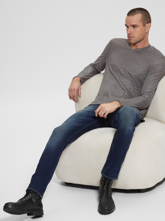 Guess Warehouse трикотажна тениска с V-образно деколте каменно сиво мулти