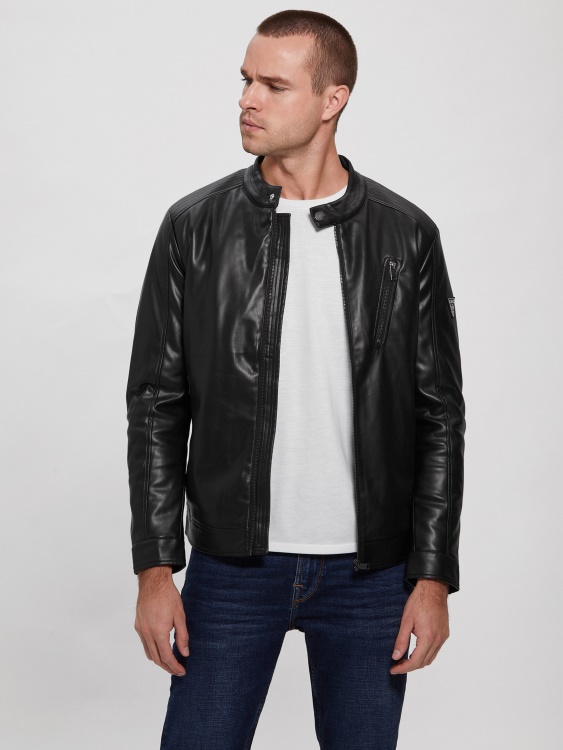 велосипедистко яке от изкуствена кожа Guess Jet Black