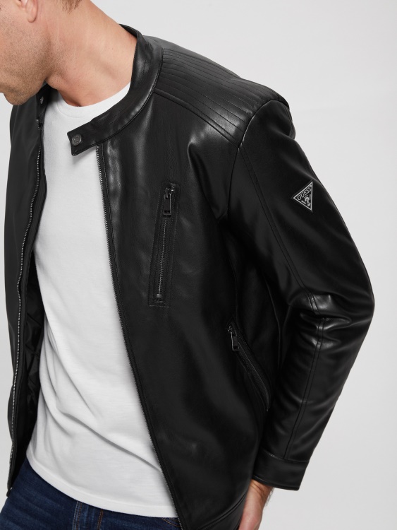 велосипедистко яке от изкуствена кожа Guess Jet Black