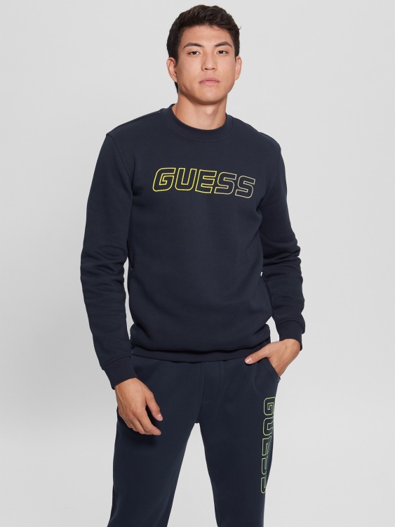 копринено син екологичен суичър с лого Boniface Guess
