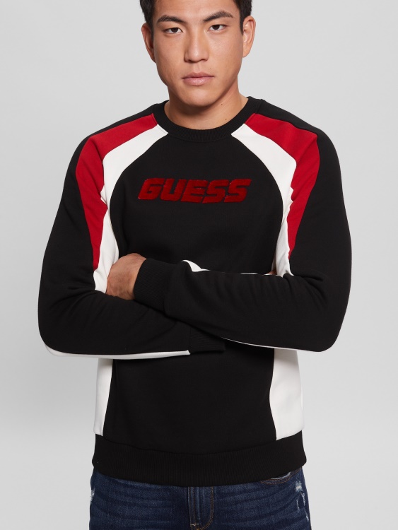 черен еко матов суичър с деколте Guess