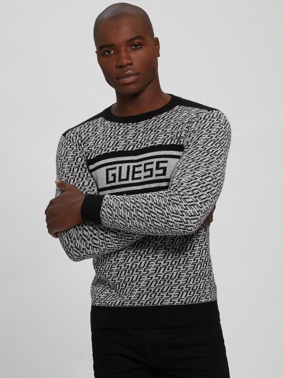 Guess Allover лого G сив и B Eco Palmer жакардов суичър с лого