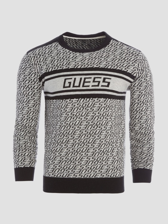 Guess Allover лого G сив и B Eco Palmer жакардов суичър с лого