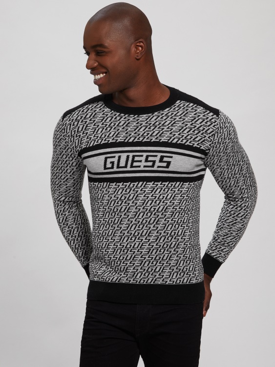 Guess Allover лого G сив и B Eco Palmer жакардов суичър с лого