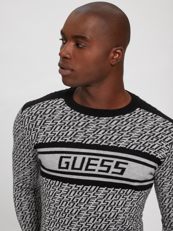 Guess Allover лого G сив и B Eco Palmer жакардов суичър с лого