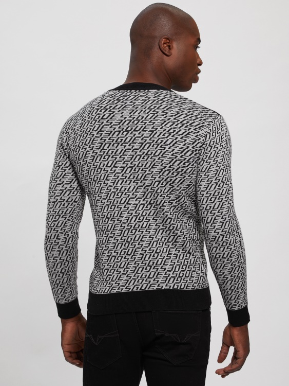Guess Allover лого G сив и B Eco Palmer жакардов суичър с лого