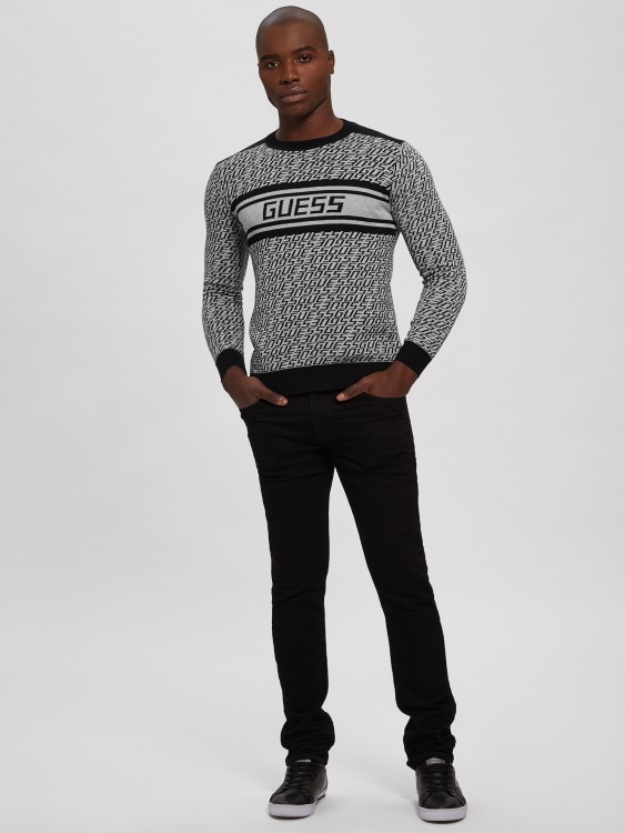 Guess Allover лого G сив и B Eco Palmer жакардов суичър с лого