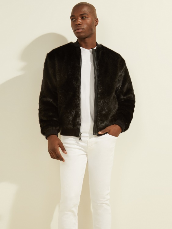 силно голямо яке от изкуствена кожа Guess Jet Black