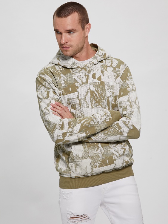 Алберико модел колаж суичър с полар Allover Impact Grey Guess