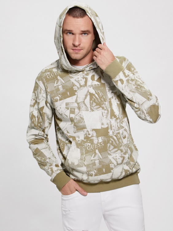 Алберико модел колаж суичър с полар Allover Impact Grey Guess