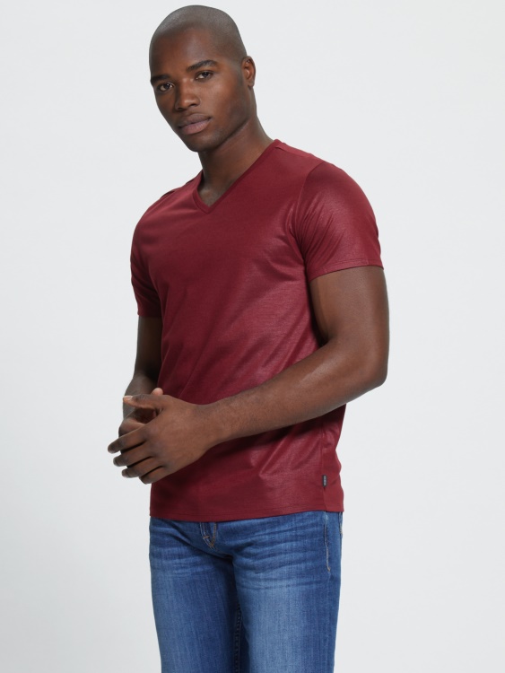 тениска с V-образно деколте Mason Yoke Vino Guess
