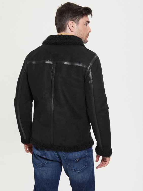 черно черно еко яке от изкуствени овчи Guess