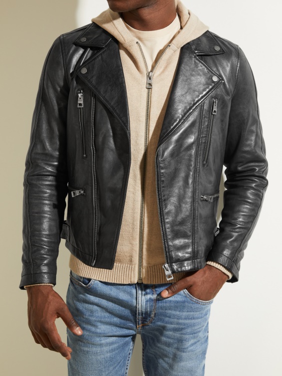 кожено мотоциклетско яке Guess Jet Black