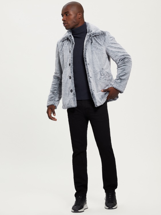 Елегантно синьо палто от изкуствена кожа Guess