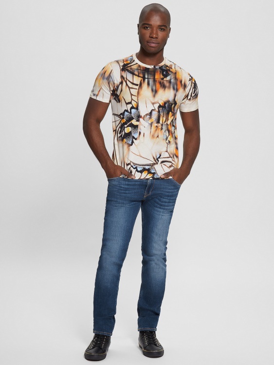 еко замъглена тениска с пеперуди Guess Pure White Multi