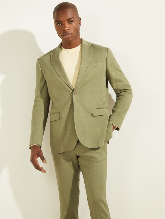 Guess едноредно блейзър от смес от лен мъхестозелен