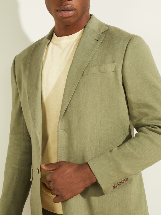 Guess едноредно блейзър от смес от лен мъхестозелен