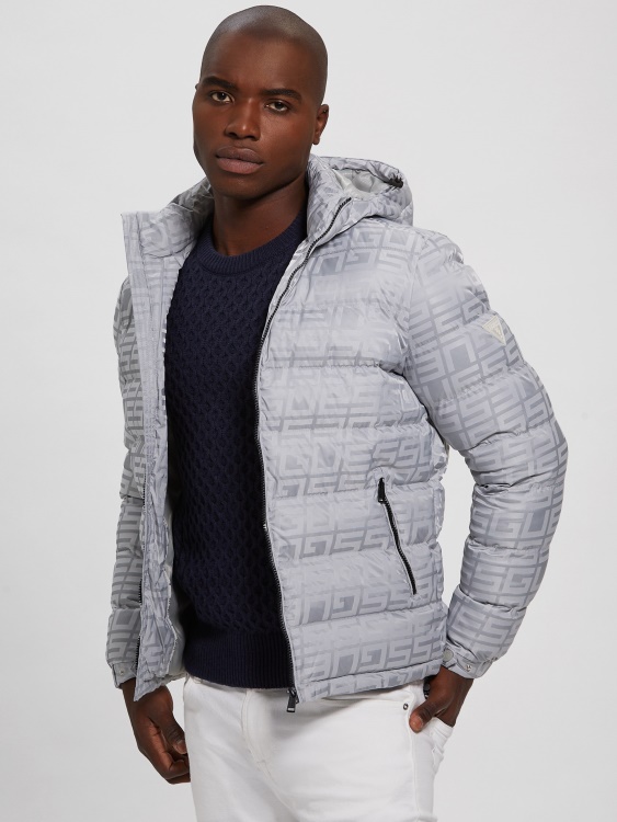 пухено яке с лого Allover сиво лого Allover Guess
