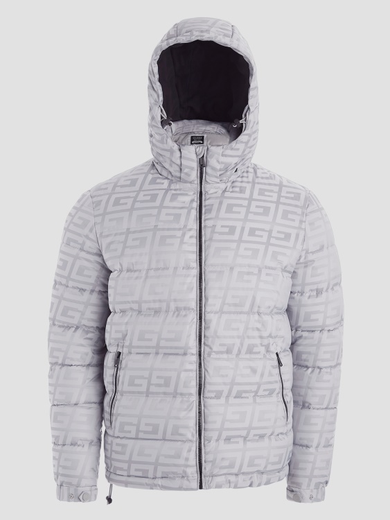 пухено яке с лого Allover сиво лого Allover Guess