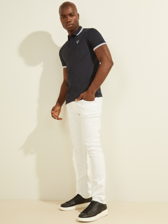 Guess стилна синя поло тениска със спортно пике лого