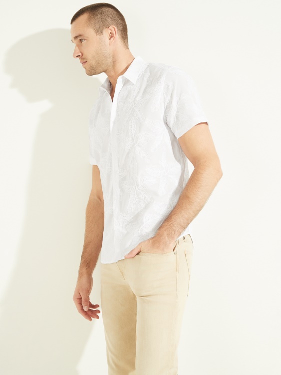 чисто бяла риза Guess с бродирани цветя