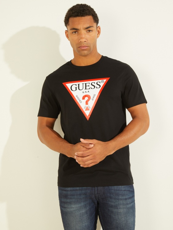 класическа тениска с лого джет черно Guess