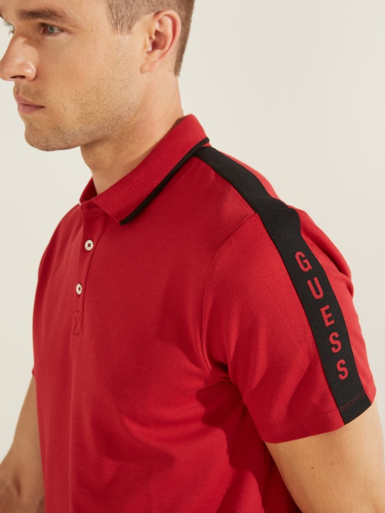 Chili Red Guess Pique Logo Tape Polo