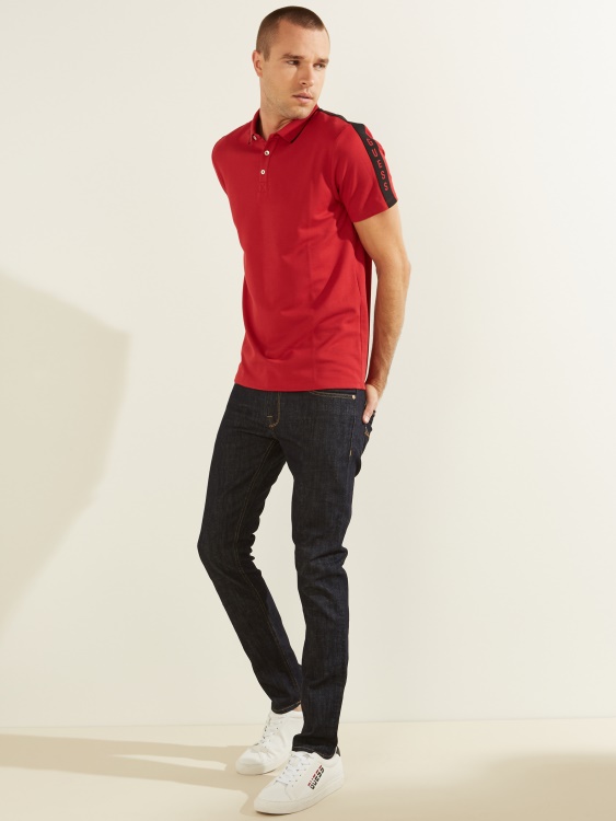 Chili Red Guess Pique Logo Tape Polo