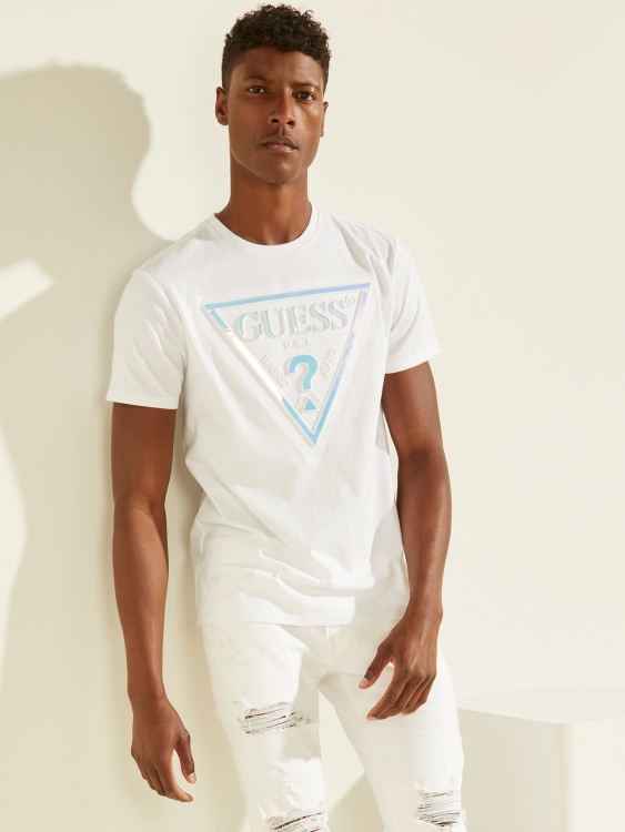 чисто бяла тениска с холограмно лого Guess
