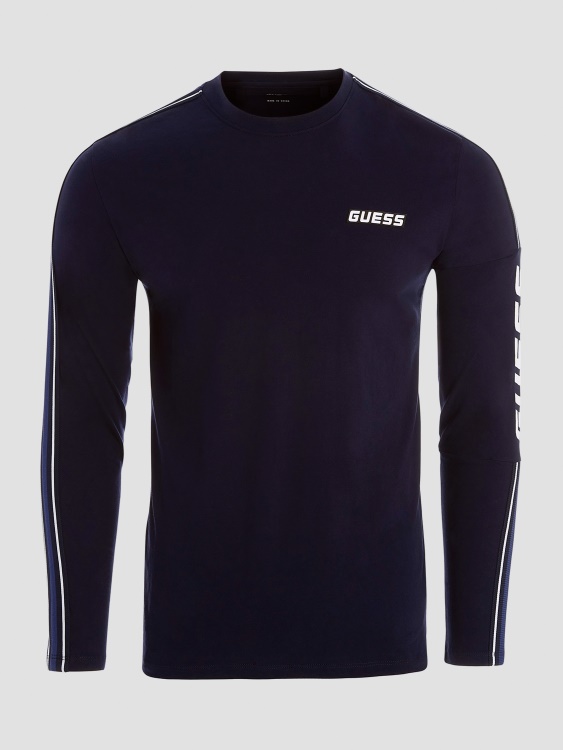 синя елегантна еко дарин тениска с лого с дълъг ръкав Guess