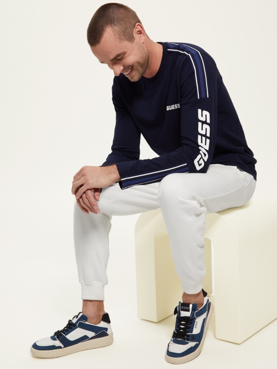 синя елегантна еко дарин тениска с лого с дълъг ръкав Guess