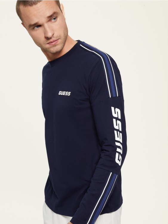 синя елегантна еко дарин тениска с лого с дълъг ръкав Guess