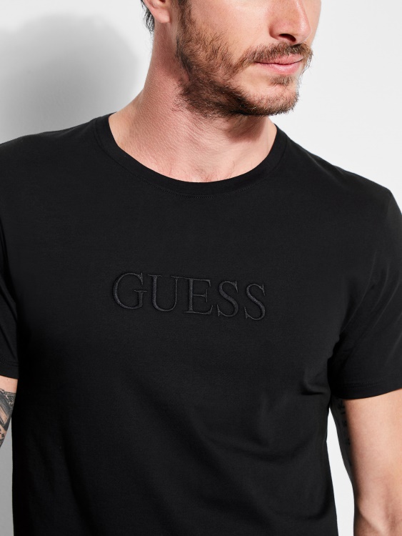 тениска с бродирано лого Guess кафяво черно