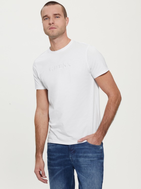 чисто бяла тениска с бродирано лого Guess