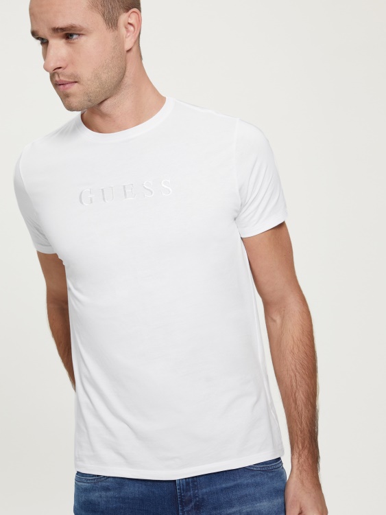 чисто бяла тениска с бродирано лого Guess