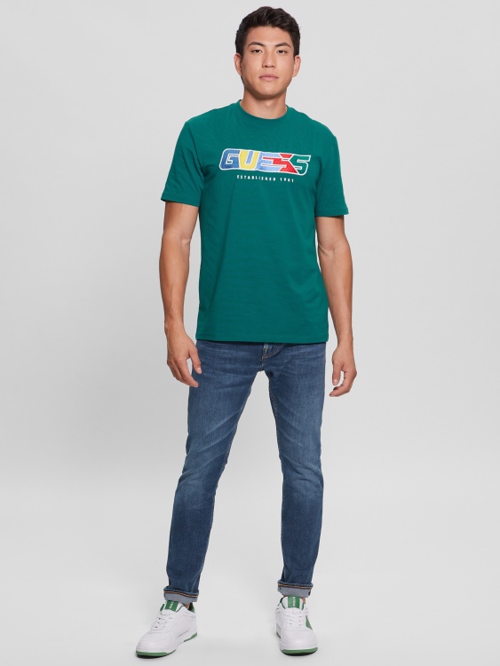 тениска Guess Eco Brock бродирано лого тропическо синьо