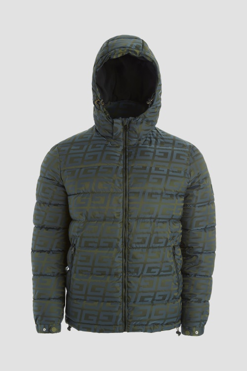 синьо/зелено лого жакардово яке Guess Allover Logo Puffer яке