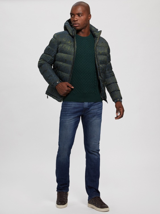 синьо/зелено лого жакардово яке Guess Allover Logo Puffer яке