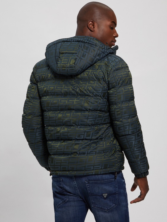 синьо/зелено лого жакардово яке Guess Allover Logo Puffer яке