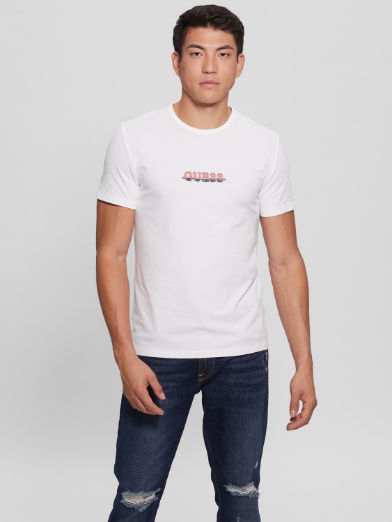 чисто бяла тениска с лого Guess Maksim