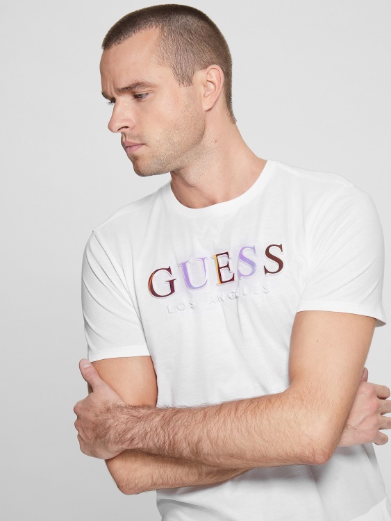 тениска с релефно лого Guess чисто бяла