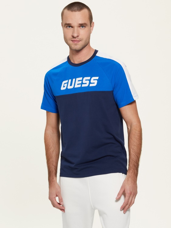 Guess копринено синя екологична тениска с лого Manfred