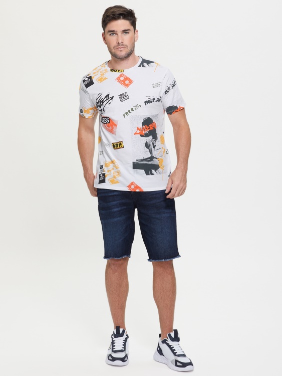 Guess Urban City колаж тениска чисто бяла мулти